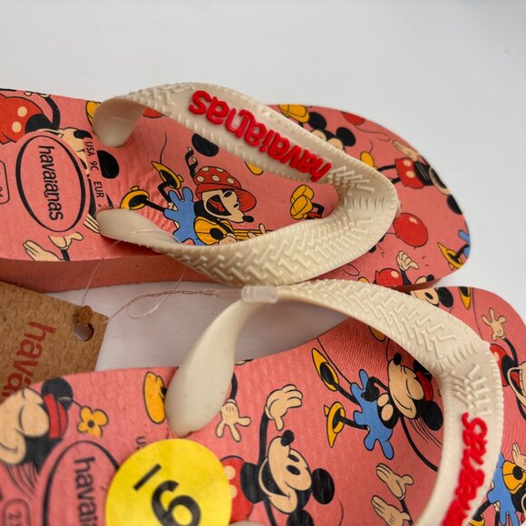 Havaianas Disney Retro Mickey & Minnie Print Toddler Flip Flops Pink Size 9C - Picture 5 of 13